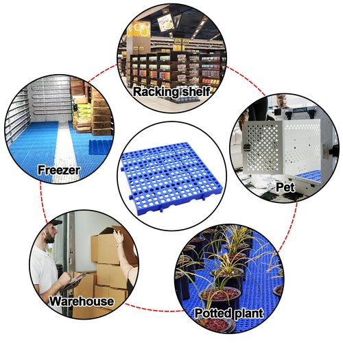 RUENXG 3-Pack Heavy Duty Plastic Pallets 11.8"x11.8"x1.8" Waterproof Ventilated Grid Design – Stackable Nestable Floor Pallets for Basement, Garage & Warehouse Storage