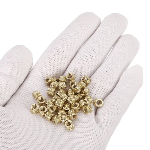 uxcell Knurled Insert Nuts, 50pcs M4 x 4mm L x 6mm OD 3D Printing Brass Nuts Female Threaded Inserts Brass Heat Set Insert Embedment Nuts