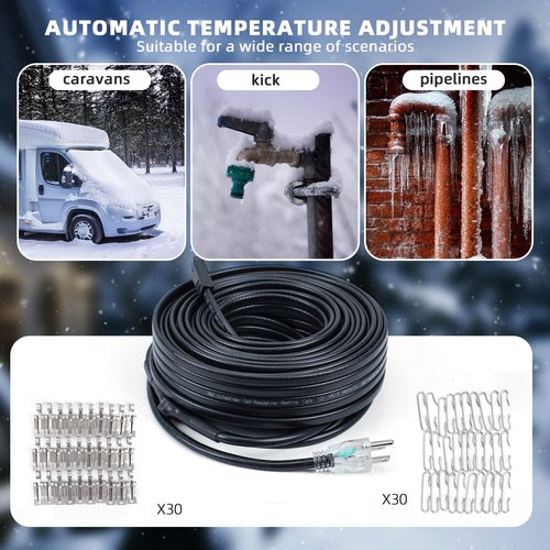 YouTeMei Roof Heat Cable, Roof Snow Removal Heat Tape, Water Pipe Frost Protection 100 feet