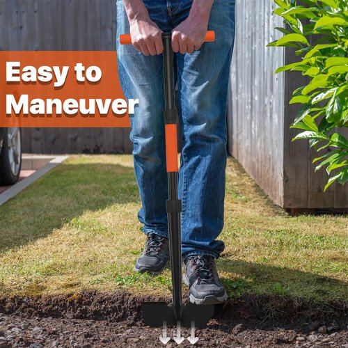 ATUHOLA Manual Edger Lawn Tool, 41-inch Lawn Edger with Saw Tooth Blade, Half Moon Hand Edger with Metal Shaft, T-Grip Handle, Heavy Duty Garden Edger Tool for Sidewalk, Grass, Yard, Landscape