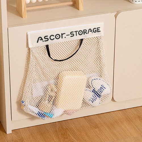 Hanging Mesh Storage Bag Wall Mounted Organizer for Bathroom Toiletries Shower Supplies and Daily Essentials Storage(Ascor-Storage Beige)