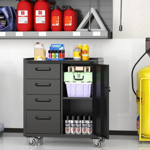 OPTYMIRA Mobile Tool Storage Cabinet with Wheels,Heavy Duty Rolling Tool Cabinets for Garage,Metal Storage Cabinets with 4 Drawer and 1 Locking Doors,Assembly Required