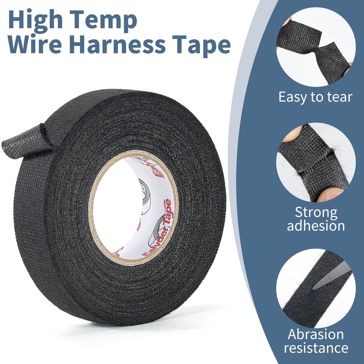 Ealyder Tape 2 Rolls Wire Harness Tape 3/4 Inch x 56 FT, High Temp Wiring Loom Harness Electrical Tape, Self-Adhesive Felt Cloth Wrap for Automotive Engines, Cable Protection and Noise Dampening
