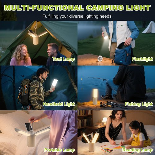 Solar Camping Lantern 8000mAh–Rechargeable,Foldable Camping Light,Stepless Dimming,Flashlight & SOS Modes,USB Charging,Waterproof & Portable Handle,Ideal for Camping,Emergency,Travel,Outdoor,Home Use