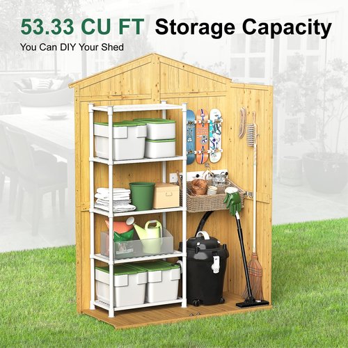 IWDOO Outdoor Storage Shed, 76'' Outdoor Shed Storage Cabinet, Garden Shed, Wood Tool Shed with Lockable Doors and Floor, Waterproof Roof for Yard, Patio, Deck, Porch, Lawn