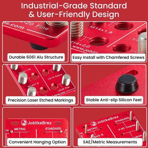 JoblikeBrez Thread Checker, 30 Nut and Bolt Thread Checker, Bolt Size and Thread Gauge 15 Standard & 15 Metric, Bolt Size Finder, Wall-Mountable Bolt Thread Identifier Gauge with Inch & CM Ruler