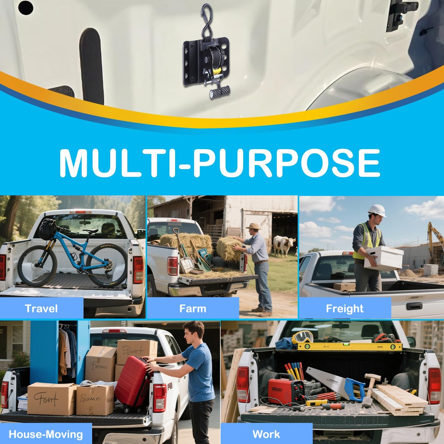 Upgraded Ultimate Retractable Ratchet Straps for Ford F150, 2PCS Truck Bed Ratchet Straps for F150, 10 ft Retract Bed Mounted Tie Down Strap for F-150 F250 F350 2015-2025 (Black)