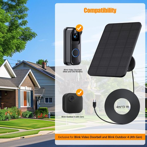Solar Charger and Mount for Blink Video Doorbell&Blink Outdoor 4(4th)(Not Included),4W Solar Panel Waterproof with 13ft Charging Cable and No-Drill Doorbell Mounting Bracket for Blink Doorbell Camera