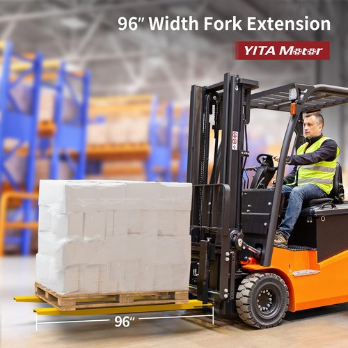 YITAMOTOR 96 Inch Forklift Extensions for 4.5 Inch Width Forklift Truck, Heavy Duty Steel Fork Extender Reach, 1 Pair Pallet Fork Extension