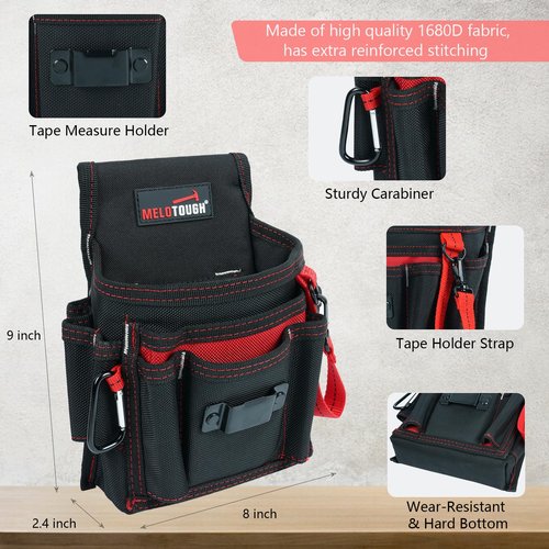 MELOTOUGH Electrician Tool Pouch Lightweight Belt Organizer with Tape Holder & Speed Square Slot for Wiring Construction & DIY Tool Holster with 13 Pockets,Utility Pouch for HVAC Technicians(Red)