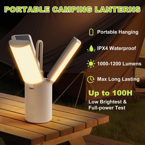 Solar Camping Lantern 8000mAh–Rechargeable,Foldable Camping Light,Stepless Dimming,Flashlight & SOS Modes,USB Charging,Waterproof & Portable Handle,Ideal for Camping,Emergency,Travel,Outdoor,Home Use