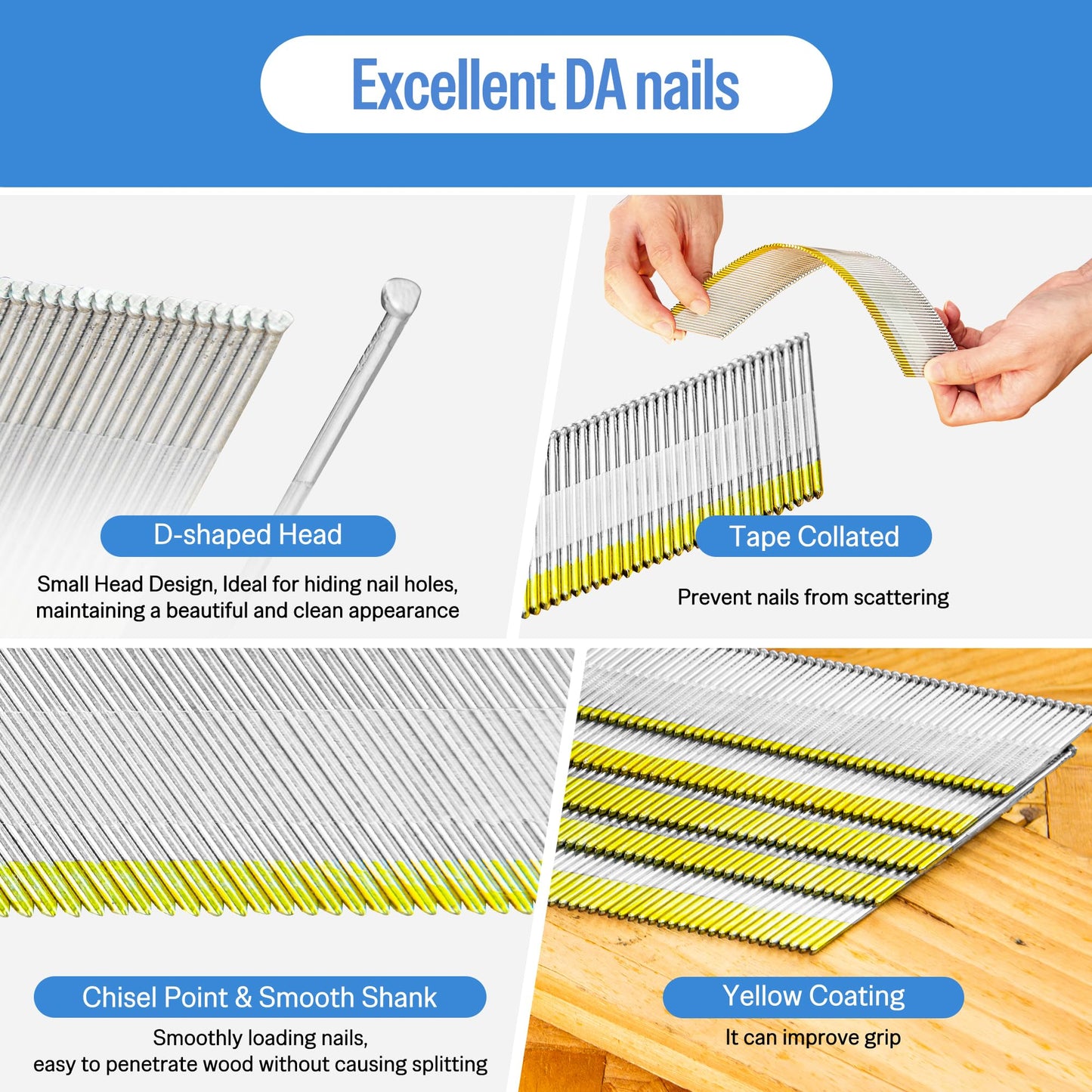 meite 15 Gauge Angled Finish Nails 1-1/2 Inch 34 Degree Nails for Pneumatic or Electric Finish Nailer, Galvanized No-Rust Finishing Nail for Cabinet Crown Baseboard Window Casing, DA Style 19,200 PCS
