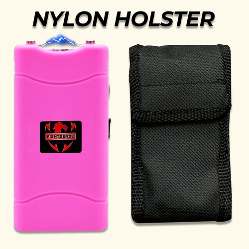 FIGHTSENSE Super Heavy Duty 35 Billion Mini Stun Gun for Self Defense with Bright Led Flashlight, Rechargeable Battery, Nylon Holsters with Belt Loop for Easy Cary (Pink)
