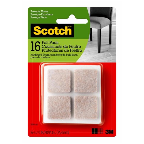 Scotch Felt Pads 16 PCS Beige, Felt Furniture Pads for Protecting Hardwood Floors, 1 x 1 in. Square, Easy-to-Apply, Self-Stick Design, Reliable Protection from Nicks, dents and Scratches (SP802-NA)