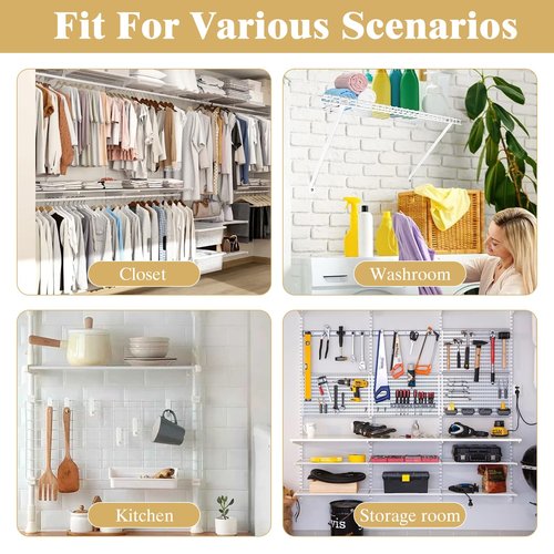 6Pcs Wire Shelf Brackets, Closet Shelf Brackets for 12inch Wire Closet Shelves , Iclude 6 Shelf Support Bracket and 16 Wire Shelf Clips & 4 End Brackets, with Screws