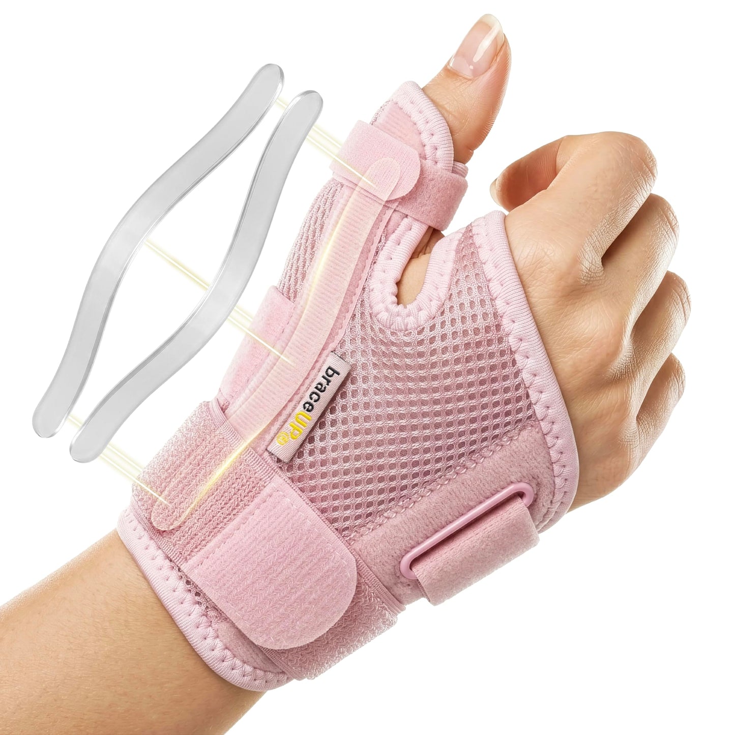 BraceUP Thumb Splint Brace Right Left Hand Women and Men, Spica Splint, CMC Thumb Brace with Thumb Support, for Arthritis, Tendonitis, Carpal Tunnel Pain Relief and Thumb Sprain (Pink)