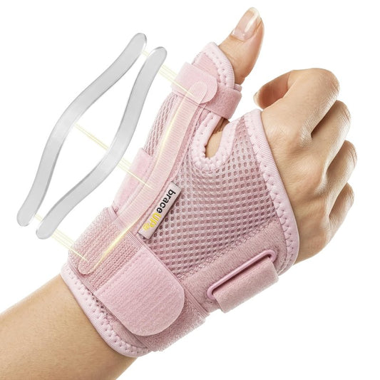 BraceUP Thumb Splint Brace Right Left Hand Women and Men, Spica Splint, CMC Thumb Brace with Thumb Support, for Arthritis, Tendonitis, Carpal Tunnel Pain Relief and Thumb Sprain (Pink)