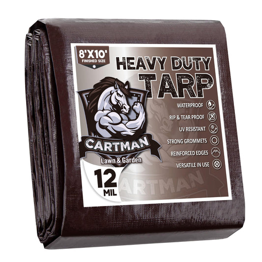 CARTMAN Finished Size 8x10 Feet Extra Thick 12 Mil Heavy Duty Poly Tarp, Multipurpose Protective Cover, UV Resistant, Waterproof Poly Tarpaulin with Reinforced Edges