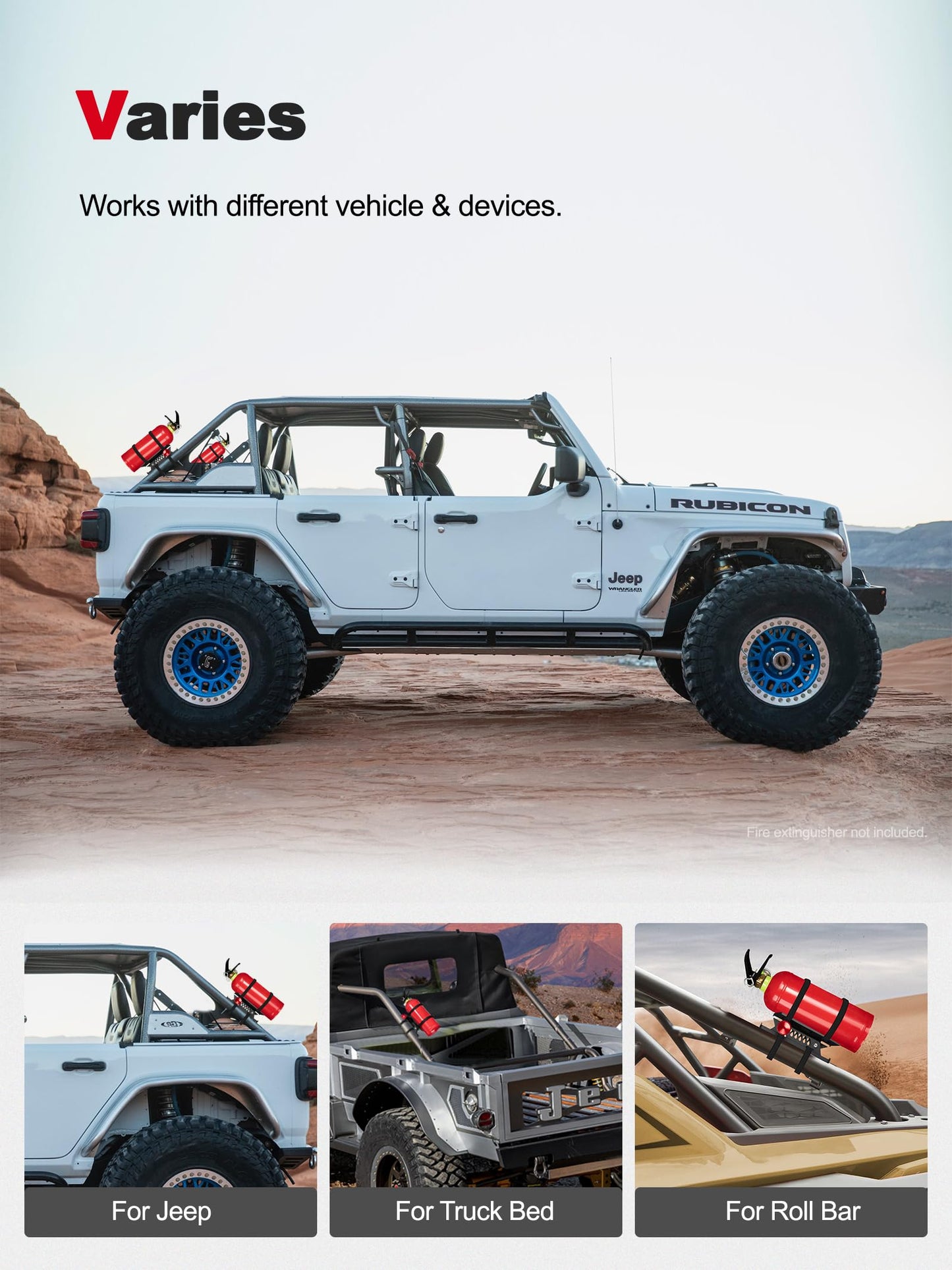 NILKATSS Adjustable Fire Extinguisher Mount, Easy Install on Roll Bar/ Cage Fire Extinguisher Holder, Quick Release Mounting Bracket for Jeep Wrangler JT TJ JKU JK JL UTV Cam-Am X3 Polaris RZR Ranger