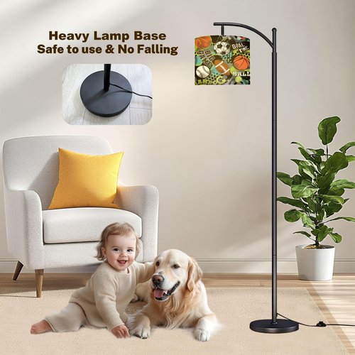 DERUINVAIO Basketball Seamless Sport Rugby Baseball Arc Floor Lamp with Remote Tall Standing Light Working with Adjust Head Dimmable LED Bulb Reading Light for Living Room Office