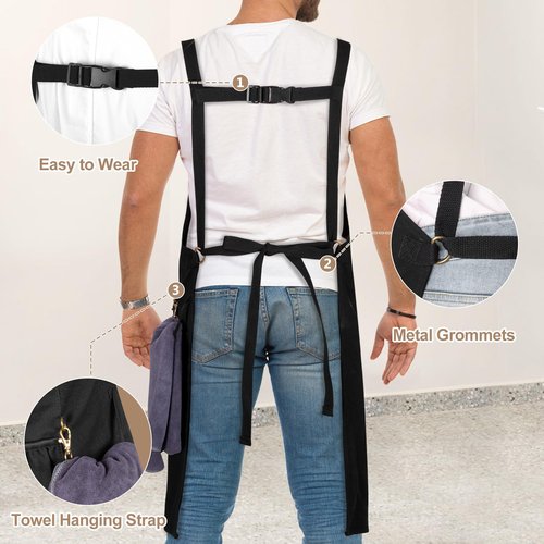 HODRANT Barber Apron, Men & Women Hair Stylist Apron with Dual Shoulder Straps & Adjustable Buckle, Water-resistant Hair Cutting Smock with Multiple Pockets for Hairdresser, Cosmetology