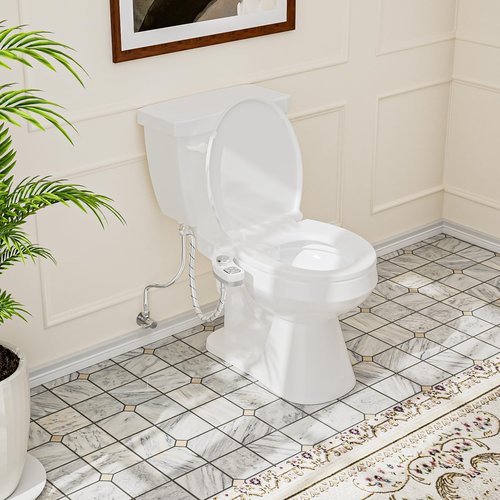 PIKETS Bidet Attachment for Toilet, Dual Nozzle (Frontal and Rear Wash) Non-Electric Fresh Water Toilet Seat Attachment with Nozzle Self Cleaning, Adjustable Water Pressure(Chrome Silver)