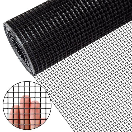 Zevemomo 24" x 50' 1/4inch Hardware Cloth, Black Vinyl Coated Chicken Wire Fence Galvanized Welded Mesh Roll for Home Garden Rabbit Cage