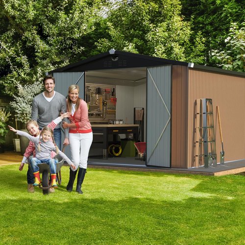 Metal Storage Shed,Outdoor Storage Building 10x12,Large Backyard Sheds with Lockable Doors,Waterproof Outside Storage Shed