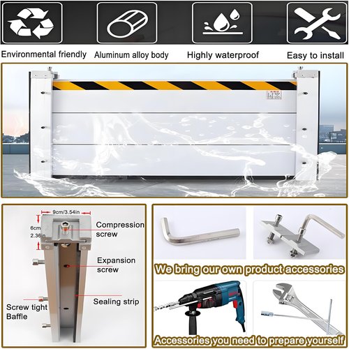 Flood Barriers for Home Exterior - Aluminum Alloy Outdoor Garage Doors Water Barriers for Flooding,H15.7 Inch/L3FT