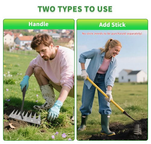 Gardenia Iron Weeding rake,Iron rake 2.0 for Gardening and Weeding, Heavy Duty 8 Teeth Hand Weed Puller Tools (Without Stick)