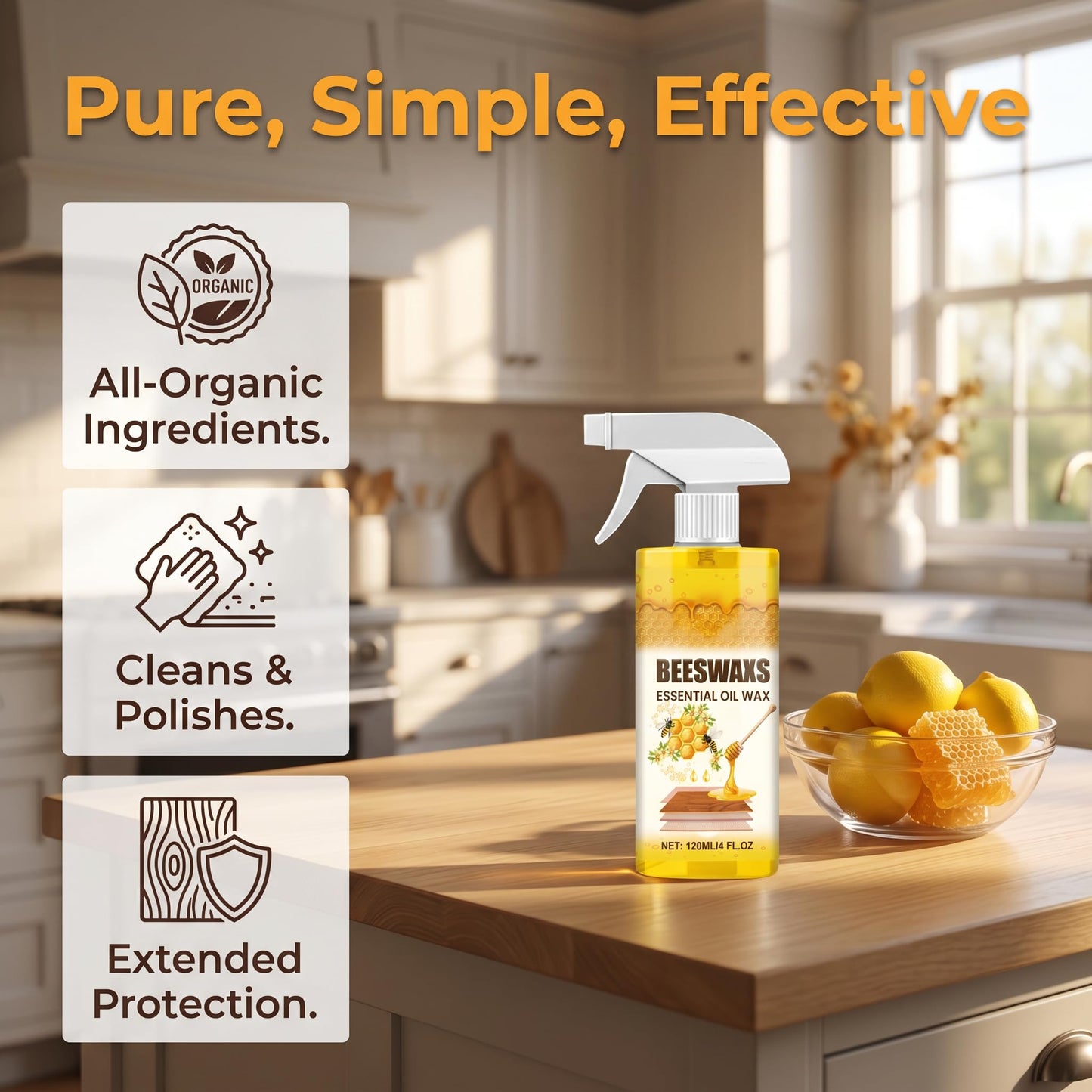 HengPuJiang Beeswax Wood Polish Spray, Natural Beeswax & Beewax Furniture Cleaner, Spray Wax for Wood - 2026 Multi-Purpose Care and Restorer for Floors, Cabinets, Furniture (2PCS)