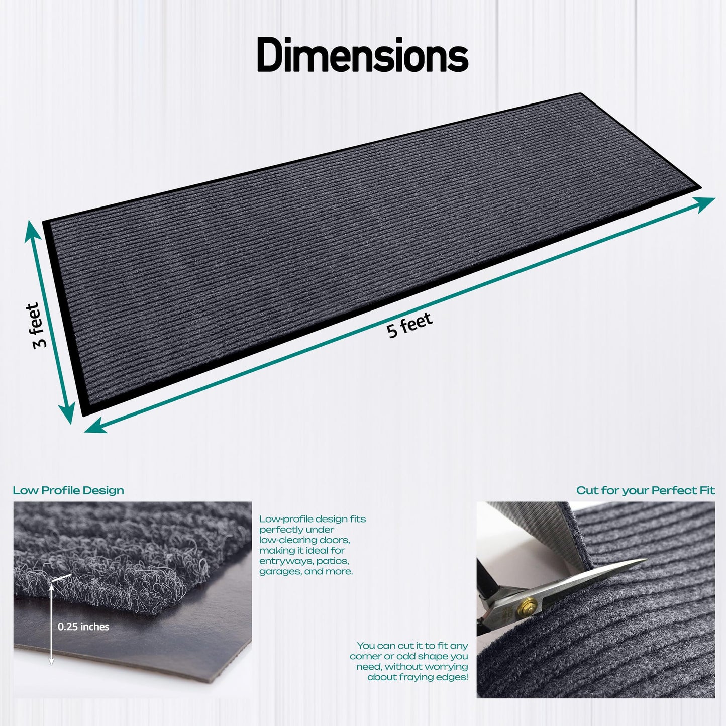 MaxMat® Extra Large Commercial Floor Mat, 3 x 5 Feet Rubber Border Heavy Duty Door Mat, Waterproof, Low-Profile, Easy to Clean, Rubber Entry Mat (Charcoal Grey)