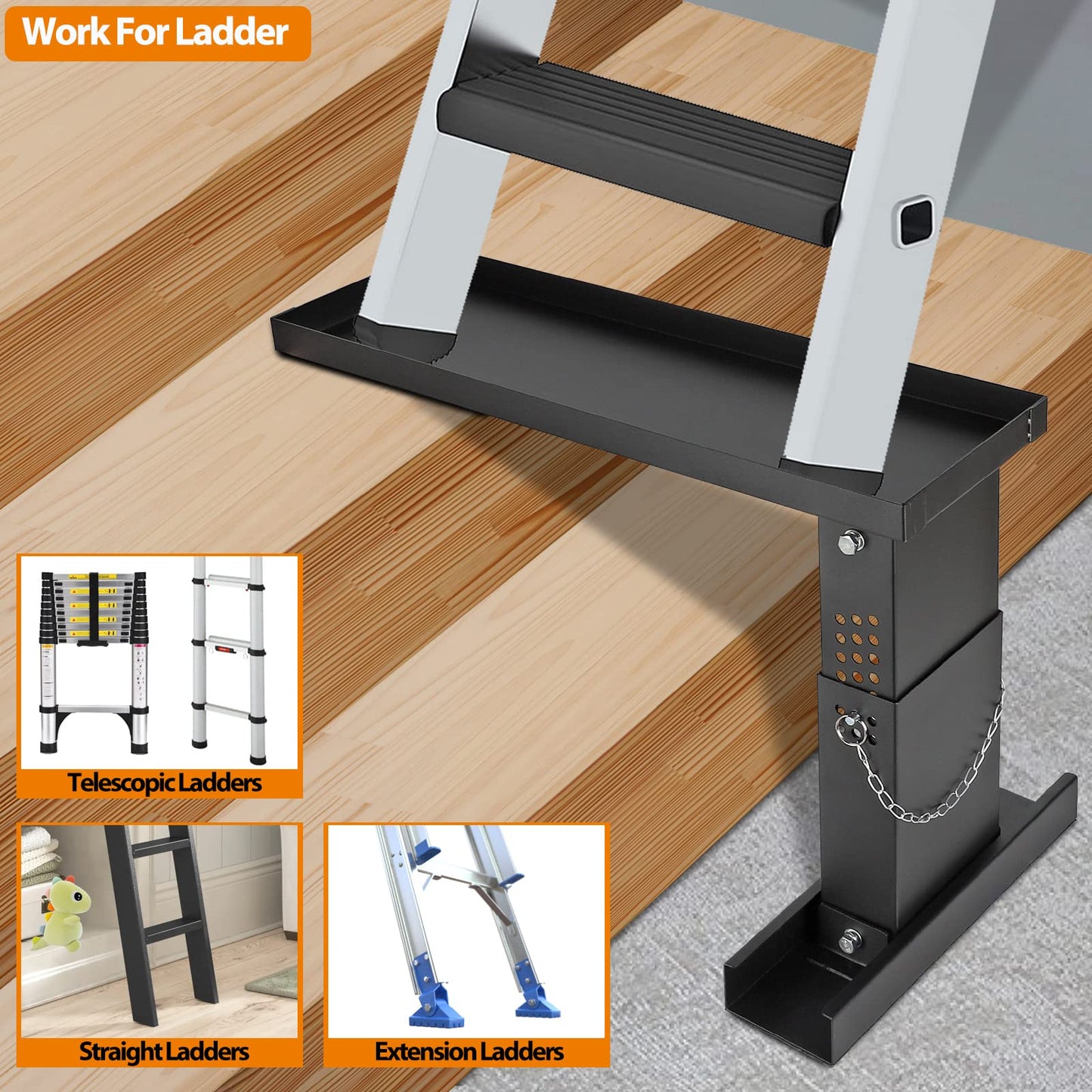 Ladder Extender for Stairs, Heavy-Duty Ladder Levelers for Extension Ladders, Non-Slip Design, 10.2"- 16.5" Adjustable Height, 23.7"L x 7.5"W Platform for Extension/Straight/Telescopic Ladders