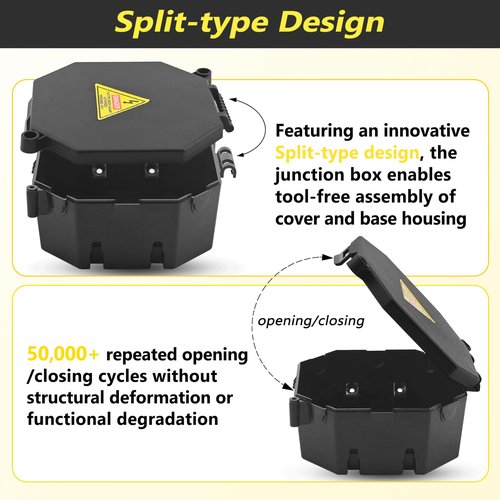 MIARALA Black Open Splice Junction Box (6 Pack), Splice Box Wire Electrical Junction Box with Cover V0 Flame Retardant Rating(Highest Level)