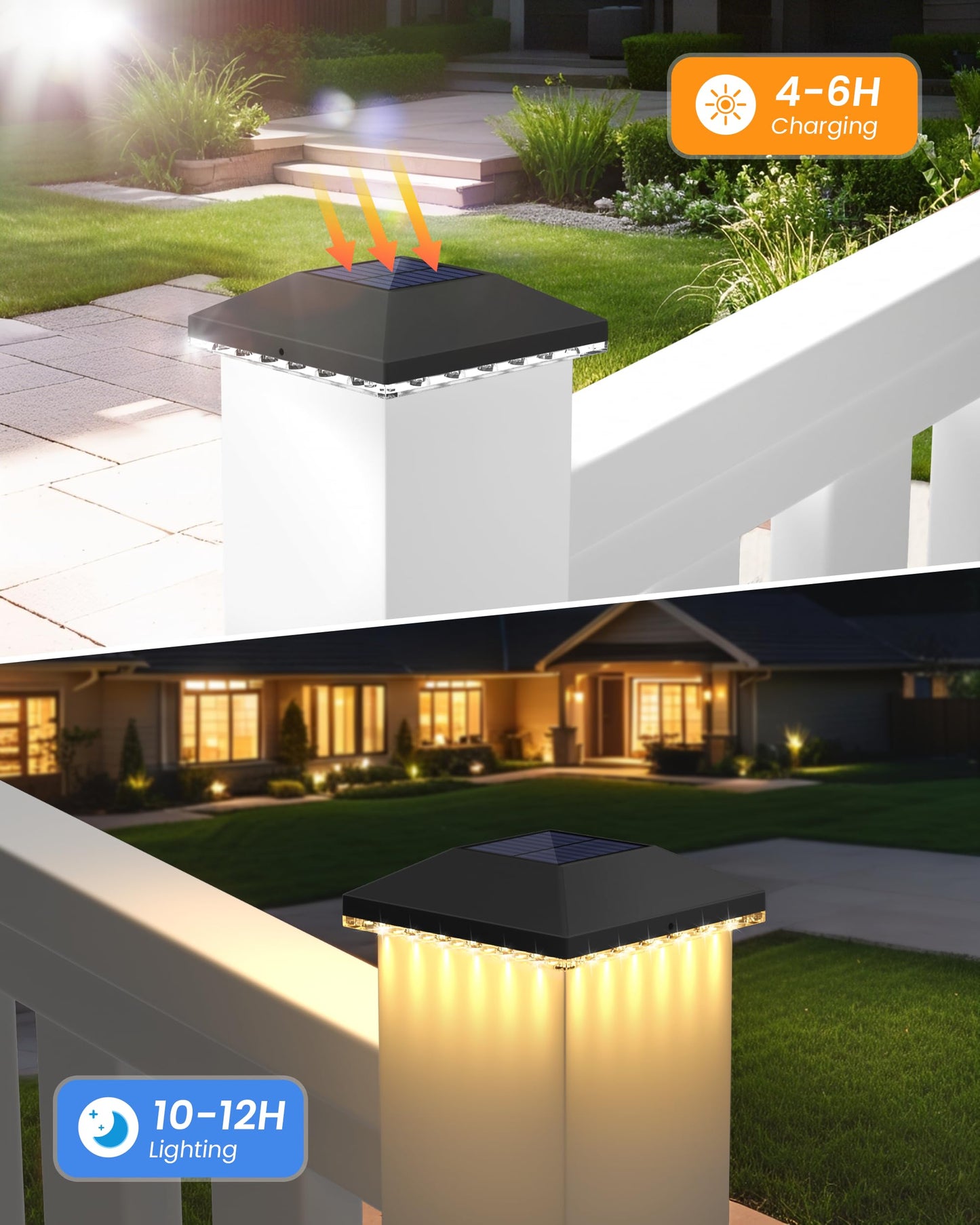 VOLISUN 4x4 Solar Fence - Post Lights Outdoor Waterproof 8pack, Deck Cap Light for 4x4 Wooden/4x4 Vinyl,Black Solar Fence Post Cap Light for Garden/Patio/Porch