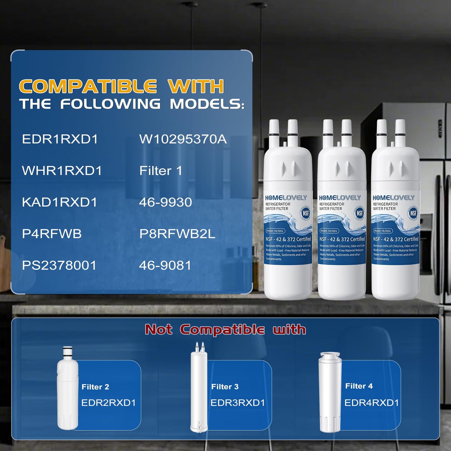 Filter 1 Replacement for Whirlpool WRS325SDHZ, WRS321SDHZ, WRS325SDHZ13, WRS588FIHZ04, WRS321SDHZ13, WRS315SDHM13, WRS325FDAM04, WRS571CIHZ04, WRS315SDHZ08, WRS321SDHZ08, WRS325SDHZ08, 3 PACK
