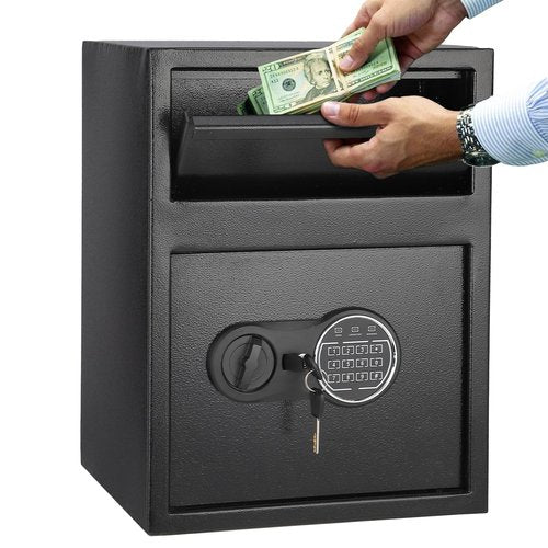 1.9 Cu.Ft Heavy Duty Drop Safe with Drop Slot for Business, Depository Safe for Money with Drop Slot, 13" x 11"x 9.8", Office Safe for Money and Mail, Black
