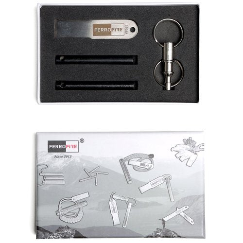 FERROFIRE Quick Release Keychain Ferro Rod Starter with 2.5 Inch Long Ferrocerium Rod and Superb Striker Flint and Steel for EDC Camping Emergency Survival BBQ (Pack of 2)