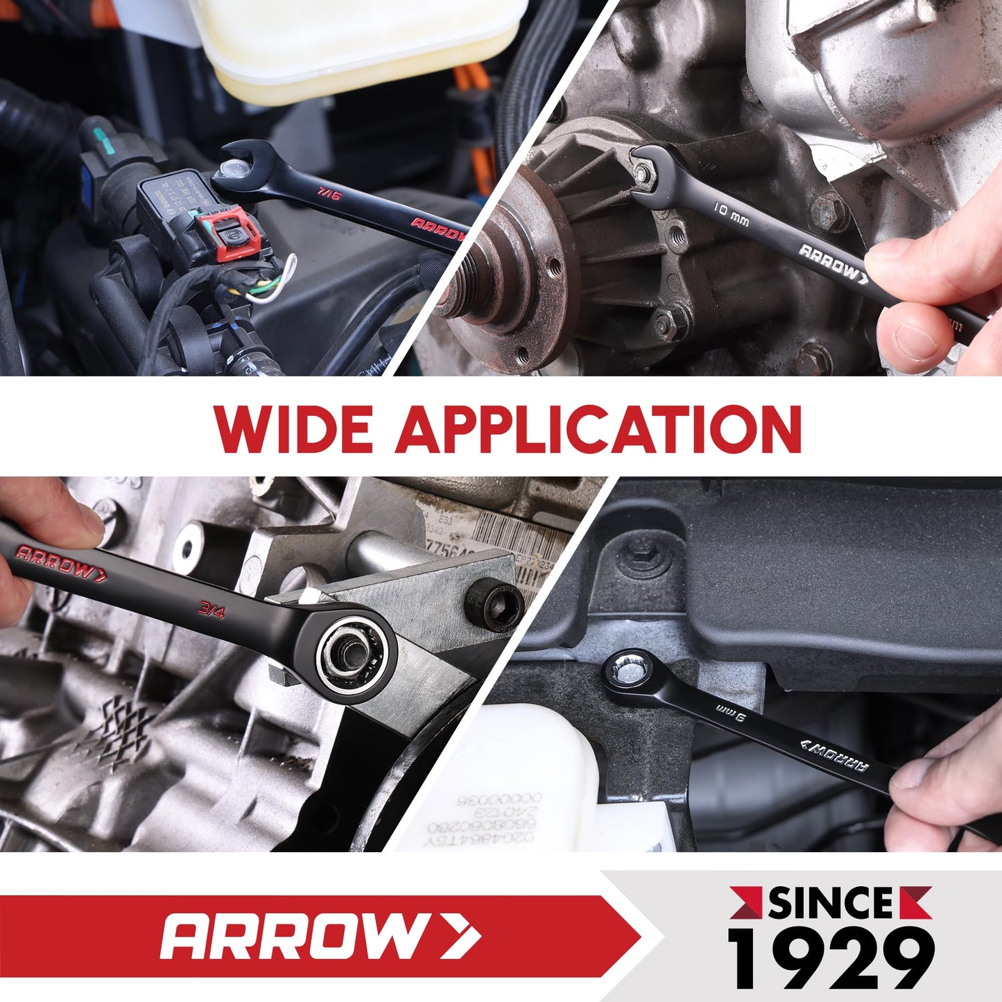 ARROW 24PCS Ratcheting Wrench Set Metric and Standard, Anti-Slip 6-18mm & 1/4"-3/4" Combination Ratchet Wrench Set with 2 Magnetic Tool Holders, CRV Material, 72-Teeth, Easy to Carry & Store