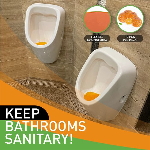 Urinal Screens Deodorizer 10 Pack Long-Lasting Orange Scent, Splash Control Urinal Mats Odor Eliminator for Wet & Dry Urinals Bathroom Freshener, Toilet Deodorizer, Urinal Cakes