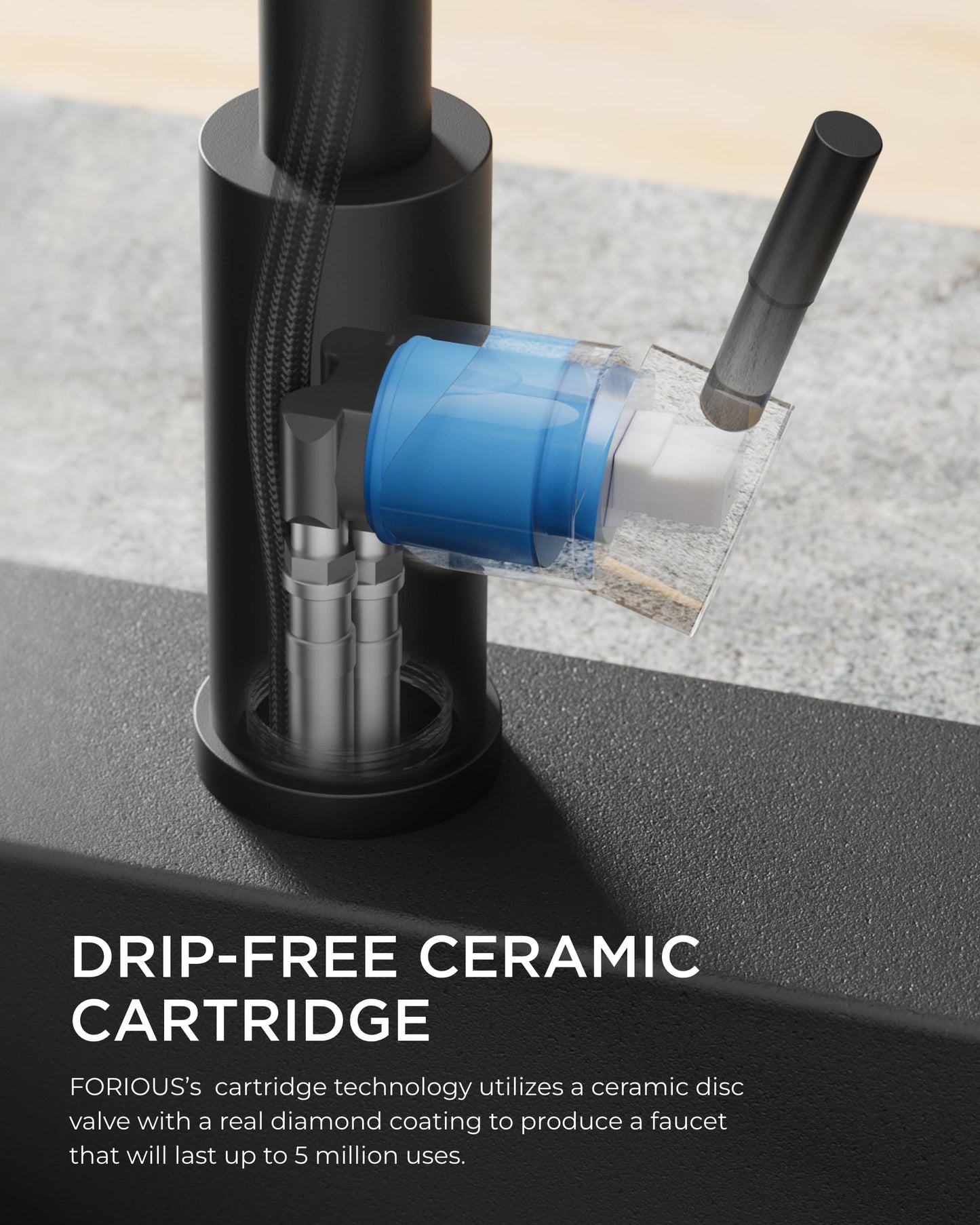 FORIOUS Kitchen Faucet Black, Kitchen Sink Faucets with Pull Down Sprayer, Commercial Pull Out Kitchen Faucet for Sink 1 or 3 Hole, Single Handle Stainless Steel Sink Faucet for Bar RV Laundry Outdoor