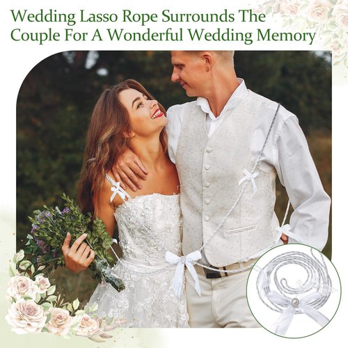 NICENEEDED White 62.99 Inch Wedding Lasso Rope, Bowkont Rope Lazo Celtic Hangfasting Cord, Traditional Gatholic Rural Wedding Lasso for Ceremony Bride Groom