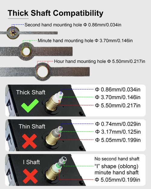 MCDFL Clock Hand Kit (Gold, 8 Set, Rustic) for Clocks Dial Diameter of 300mm/11.81in or More, Thick Mounting Hole, Mid Century Farmhouse Hardware Hands Grandfather Wall Mechanical Push in Mechanism