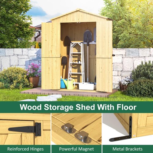 IWDOO Outdoor Storage Shed, 76'' Outdoor Shed Storage Cabinet, Garden Shed, Wood Tool Shed with Lockable Doors and Floor, Waterproof Roof for Yard, Patio, Deck, Porch, Lawn