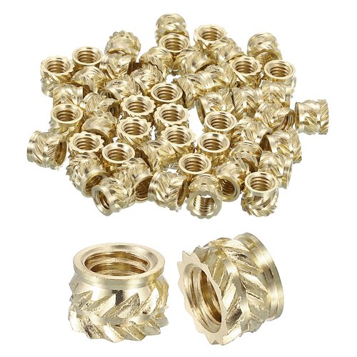 uxcell Knurled Insert Nuts, 50pcs M4 x 4mm L x 6mm OD 3D Printing Brass Nuts Female Threaded Inserts Brass Heat Set Insert Embedment Nuts