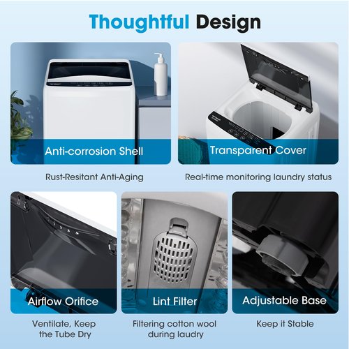Portable Washing Machine - Compact Home Laundry Washer for Apartment,1.5 Cu.ft,8 Wash programs,10 Water Level, Small Clothes Washer with Drain Pump for Bathroom, Dorms,RVs,White