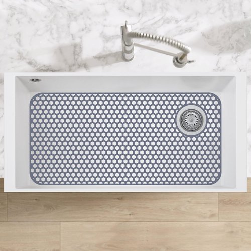 Bestjing Silicone Sink Protectors for Kitchen Sink - 28.4"x 14.3" Kitchen Protector Accessory, Non-Slip Heat Resistant Mat for Bottom of Farmhouse Porcelain Stainless Steel (Top Right Drain Hole)