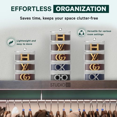 STUDIOMYO Acrylic Belt Organizer, 4-Layer Transparent Closet Accessories Organizer for Jewelry, Watches, Bracelets, Rings, Cosmetics