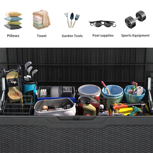 YITAHOME 100 Gallon Large Resin Deck Box Outdoor Storage Boxes for Patio Furniture, Outdoor Cushions, Garden Tools and Pool Supplies-Waterproof,Lockable (Black)