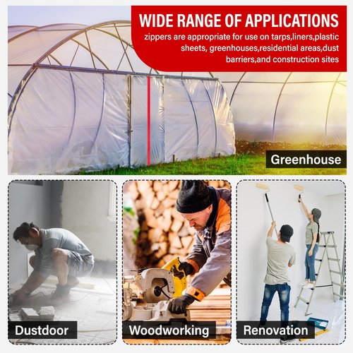 Heavy Duty Zipper Door for Dust Barriers,2 Rolls Self-Adhesive Dust Zipper for Plastic Sheeting,7ft x 3in Tarp Zipper Door for Greenhouses,Construction,Carpentry,Renovation,Wall Building